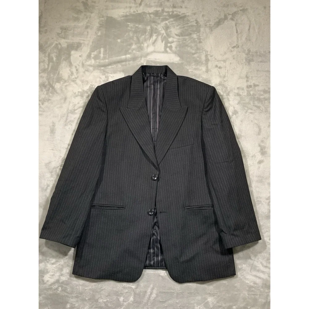 Vintage 90s Y2K Abercrombie Fitch Wool Lined Pinstripe Blazer Size 42 Black EUC
